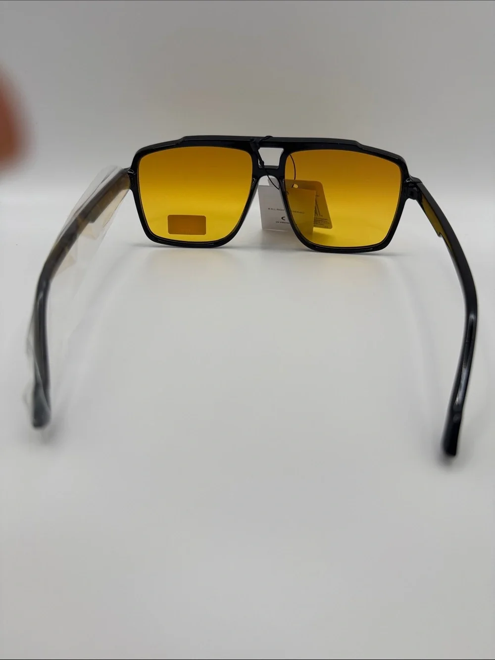Black Frame Sunglasses with Amber Lenses - Women’s Fashion Shades